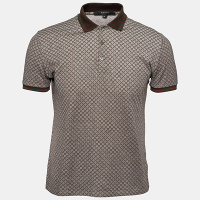 Pre-owned Gucci Brown Printed Cotton Pique Short Sleeve Polo T-shirt M