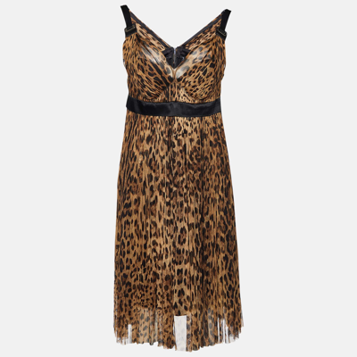 Pre-owned Dolce & Gabbana Brown Animal Printed Silk Knit Sleeveless Dress S