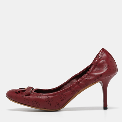 Pre-owned Louis Vuitton Burgundy Leather Bow Fiance Pumps Size 36.5