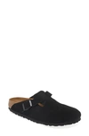 Birkenstock Black Boston Shearling Slippers In Black Suede