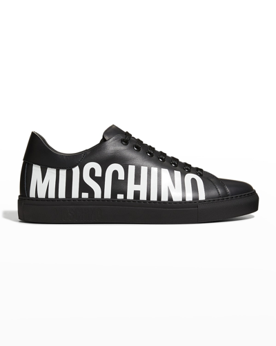 MOSCHINO MEN'S LOGO LEATHER LOW-TOP SNEAKERS