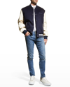 Alexander Mcqueen Leather And Wool-blend Varsity Jacket In Navyivory
