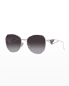 Prada Triangle Logo Round Metal Sunglasses In Grey Gradient