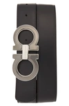 Ferragamo Men's Reversible Oversized Gancini Buckle Belt In Nero