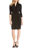 Karen Kane Three-quarter-sleeve Faux-wrap Dress In Black