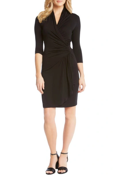 Karen Kane Three-quarter-sleeve Faux-wrap Dress In Black