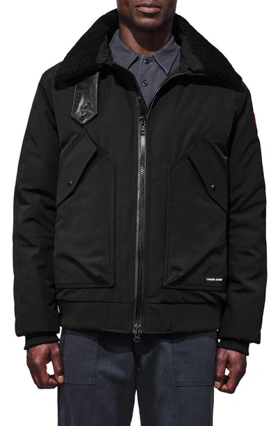 Canada Goose Bromley Slim Fit Down Bomber Jacket With Genuine Shearling Collar In Black