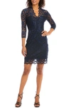 Karen Kane Scalloped Lace Cocktail Dress In Navy