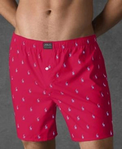 Polo Ralph Lauren Men's Underwear, Allover Pony Woven Boxers In Red
