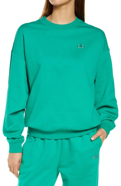 Alo Yoga Accolade Crewneck Sweatshirt In Green Emerald | ModeSens