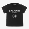 BALMAIN BLACK COTTON LOGO T-SHIRT