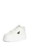Prada Leather Shearling Lug-sole Sneakers In Bianco