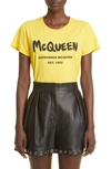 Alexander Mcqueen Unisex Graffiti Glitter Logo Cotton Graphic Tee In Pop Yellow / Black