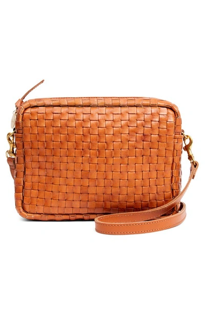 Clare V Midi Sac Woven Leather Crossbody In Natural Woven Checker