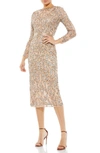 Mac Duggal Beaded Sequined Dress In Beige