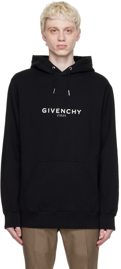 Givenchy Men's Reverse-logo Pullover Hoodie In Black