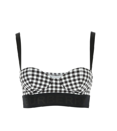 Burberry Ladies Bethany Logo Tape Gingham Bikini Top In Black Chk