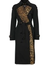 BURBERRY BLACK BRIDSTOW DOUBLE-BREASTED LEOPARD PRINT COTTON GABARDINE TRENCH COAT, BRAND SIZE 6 (US SIZE 4)