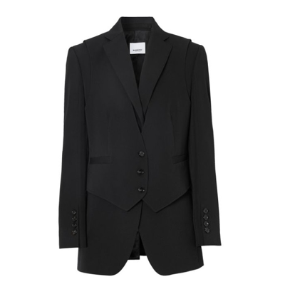 Burberry Black Waistcoat Wool Tailored Jacket, Brand Size 10 (us Size 8)