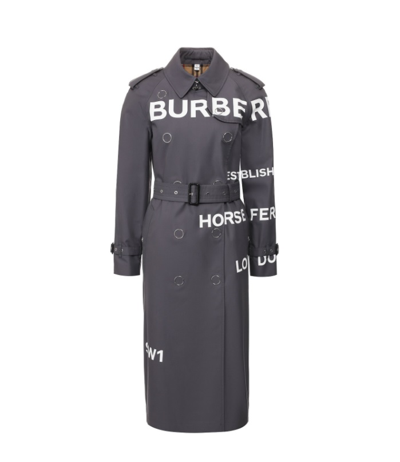 Burberry Ladies Wharfbridge Horseferry Print Cotton Gabardine Trench Coat In Mid Grey, Brand Size 6 (us Size 