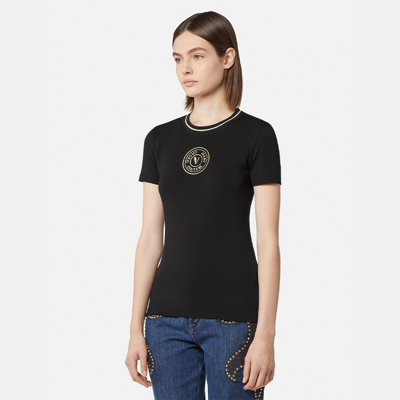 Versace Jeans Couture T-shirt With Small V-emblem Print In 899 + 948