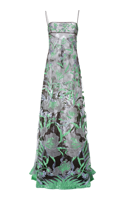 Valentino Floral Embroidered Tulle Gown In Multi