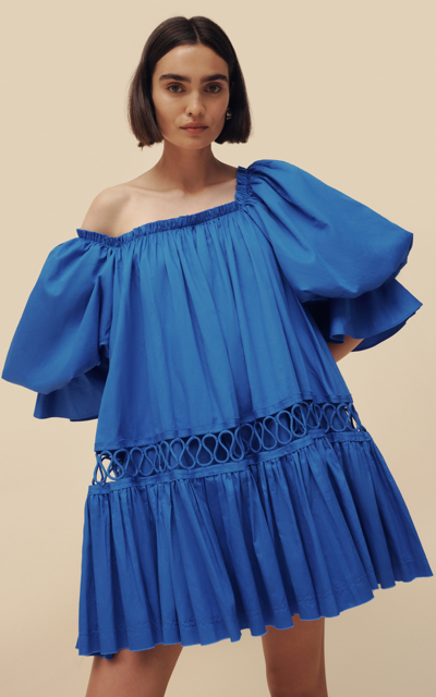 Aje Inspiration Tiered Cotton-poplin Mini Dress In Blue
