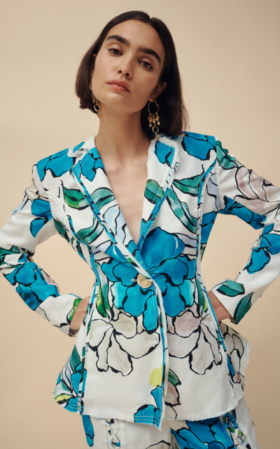 Aje Women's Impressionist Tie-back Linen-blend Jacket In Floral