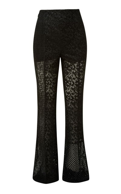 Akris Faralda Mixed-embroidered Bootcut Pants In Black