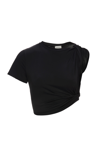 Magda Butrym Asymmetric Neck Cropped T-shirt In Nero