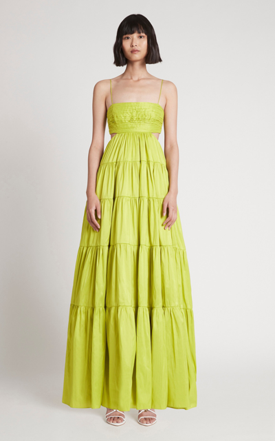Aje Chartreuse Sartre Tiered Maxi Dress In Green In Verde