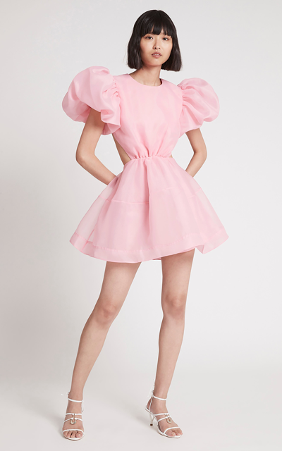 Aje Simplicity Ruffle-sleeve Organza Mini Dress In Pink