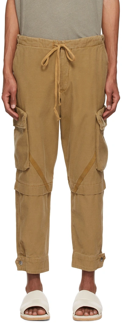 Greg Lauren Baker Cropped Cotton-jersey Cargo Trousers In Brown