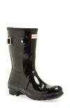 Hunter Original Short Adjustable Back Gloss Waterproof Rain Boot In Black