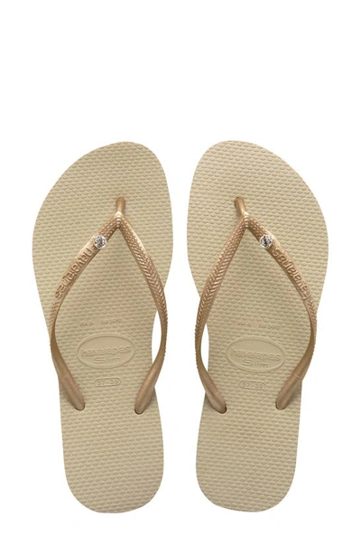 Havaianas 'slim Crystal Glamour' Flip Flop In Sand Grey/ Light Golden