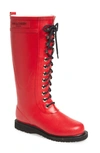 Ilse Jacobsen Long Length Rubber Lace Up Wellington Boots Red Rub1 303