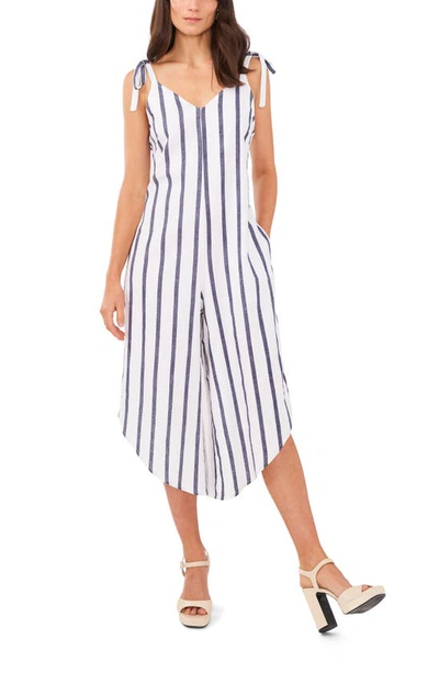 Vince Camuto Stripe Shoulder Tie Crop Jumpsuit In Navy Blue