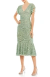 Mac Duggal Sequined Flutter Trumpet Dress In Sage