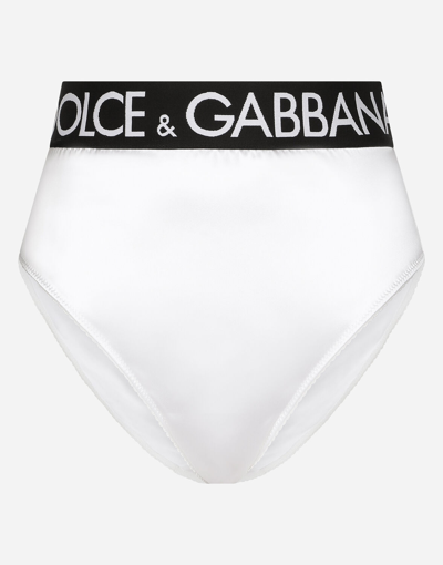 Dolce & Gabbana Logo高腰弹力绸缎内裤 In White