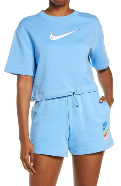 Nike Women's  Sportswear Swoosh Short Sleeve Crop Top (plus Size) In University Blue/worn Blue/medium Ash/white