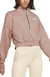 Nike Sportswear Essential Fleece Crop Pullover In Rose Whisper/ White