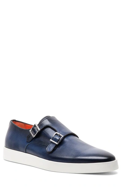 Santoni Men's Atlantis Leather Double Monk Strap Shoes In Blue