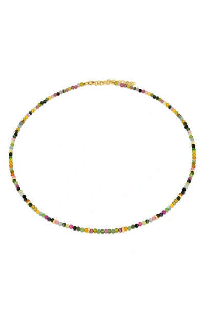 Ef Collection Birthstone Beaded Necklace In 14k Yellow Gold/ Tourmaline