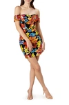 DRESS THE POPULATION JADA FLORAL SEQUIN OFF THE SHOULDER COCKTAIL MINIDRESS