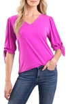 Cece Tie Sleeve Top In Magenta Glow