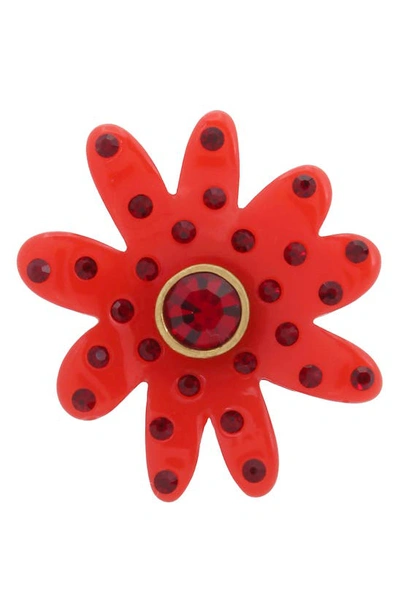 Kurt Geiger Daisy Crystal Cocktail Ring In Red