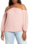 1.state Trendy Plus Size Cold-shoulder Blouse In Blush