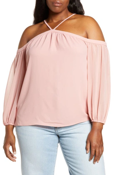 1.state Trendy Plus Size Cold-shoulder Blouse In Blush