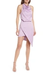 Elliatt Camo Asymmetric Satin Cocktail Dress In Lilac