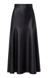 Akris Leather Trapezoid Bodice Flared Midi Dress In Black